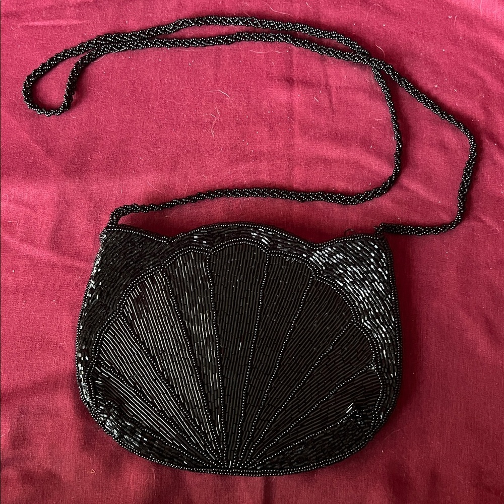 Black Beaded Purse 20” Drop
